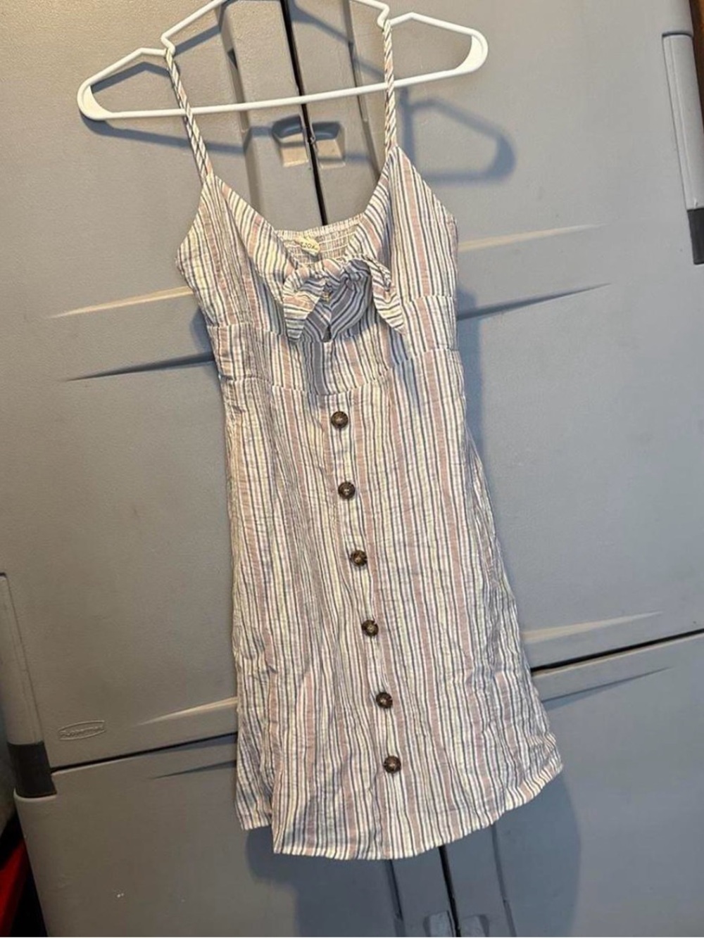 J.O.A. Striped Button-Front Sundress in White, Blue, Pink